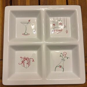 Food Network "Eat, Drink & Be Merry" 4-part square Christmas Serving Dish
